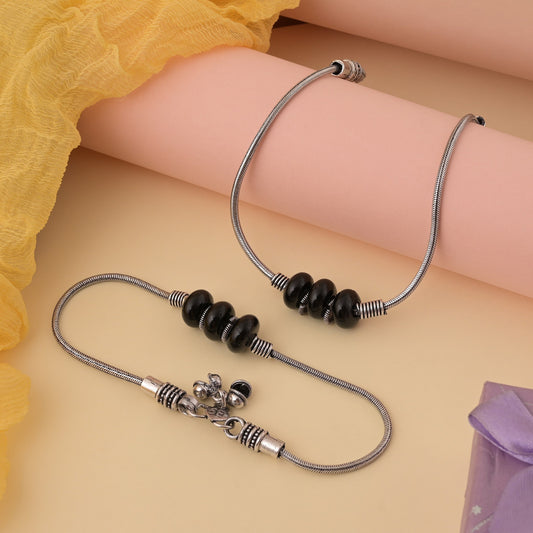 Trendy Black Color Oxidised Anklet Perfect For Indo-Western Outfits