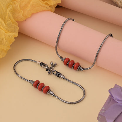 Vibrant Red Color Oxidised Anklet For Bohemian And Traditional Styling