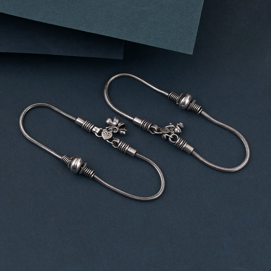 Adjustable Silver Color Oxidised Anklet With Antique Finish And Tribal Charm