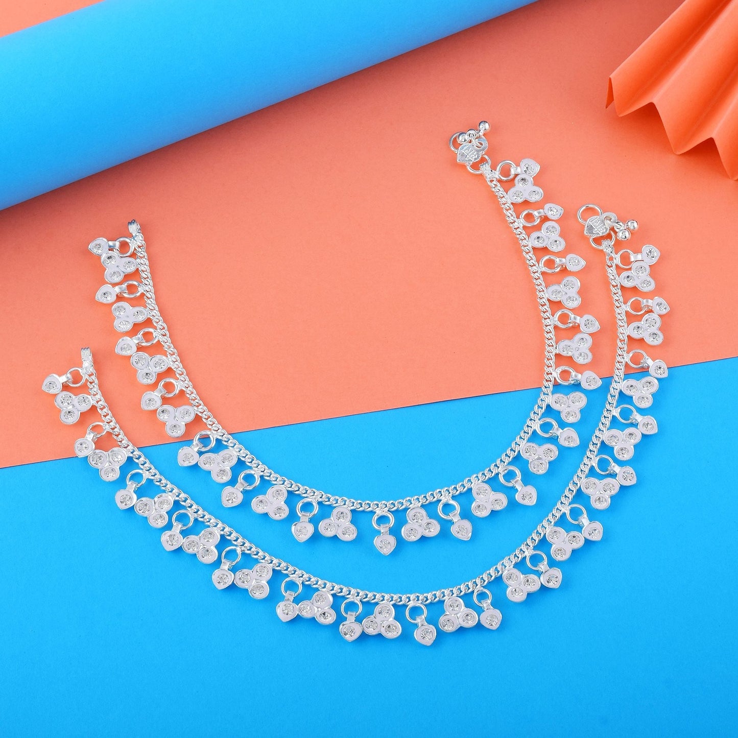 Beautiful Silver Color Anklets Crafted with Intricate Artistic Detailing for Wedding Functions