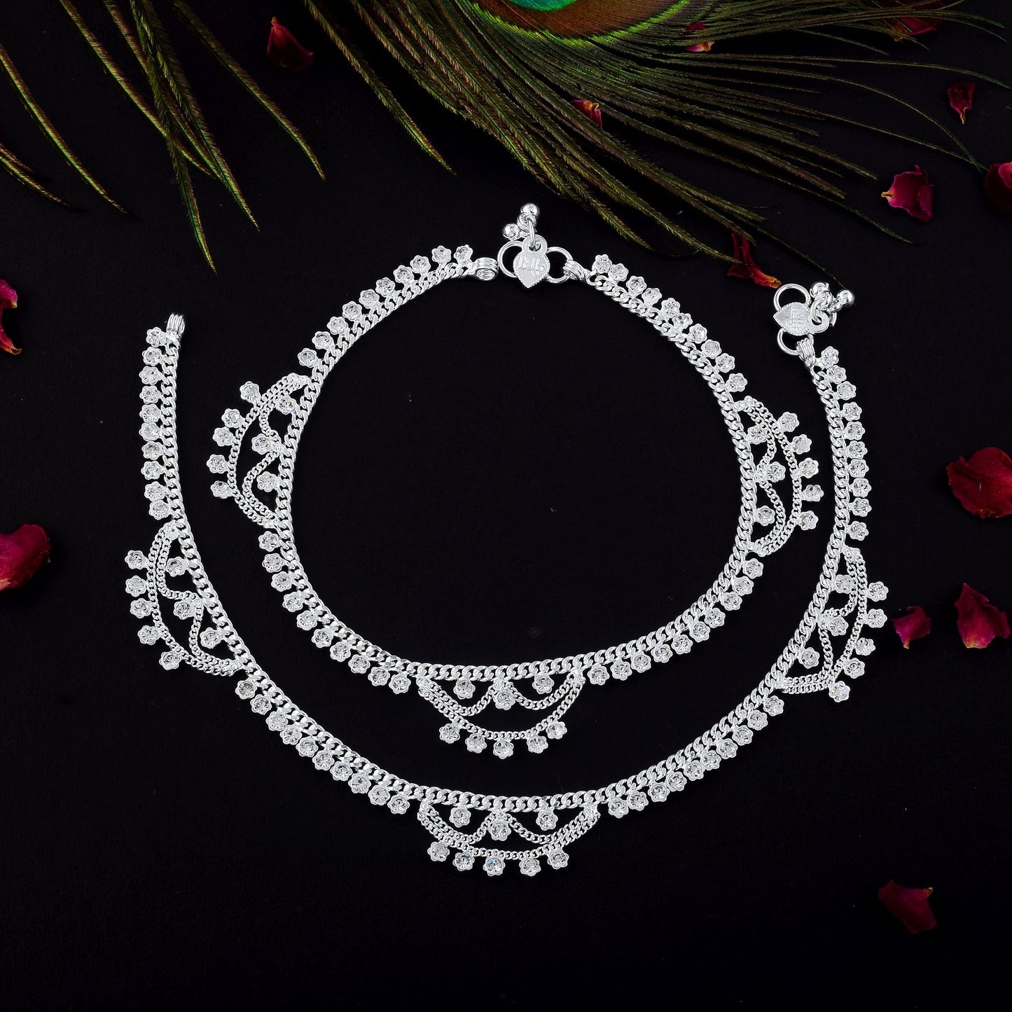 Royal Silver Color Anklets Perfect for Weddings, Engagements, and Traditional Festive Occasions