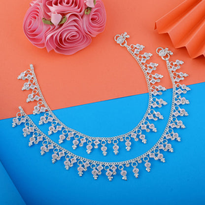 Graceful Silver Color Anklets Crafted for Brides, Parties, and Indian Cultural Outfits