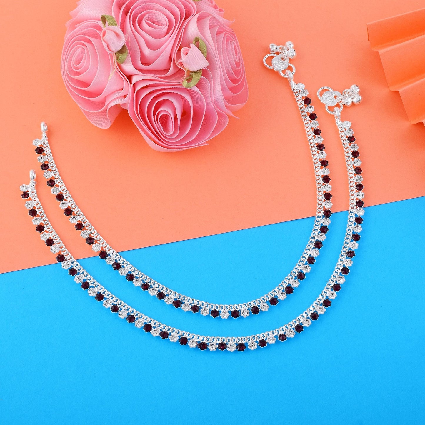 Stylish Maroon Color Anklets Crafted for Women’s Bridal, Party, and Festival Jewelry Needs