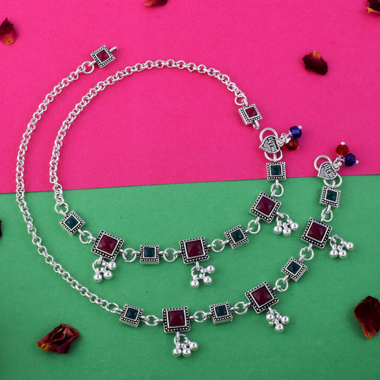Stylish Maroon And Green Color Oxidised Anklet Perfect For Women’S Traditional Wear And Festivals