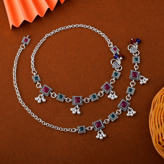 Stylish Maroon And Green Color Oxidised Anklet Perfect For Women’S Traditional Wear And Festivals