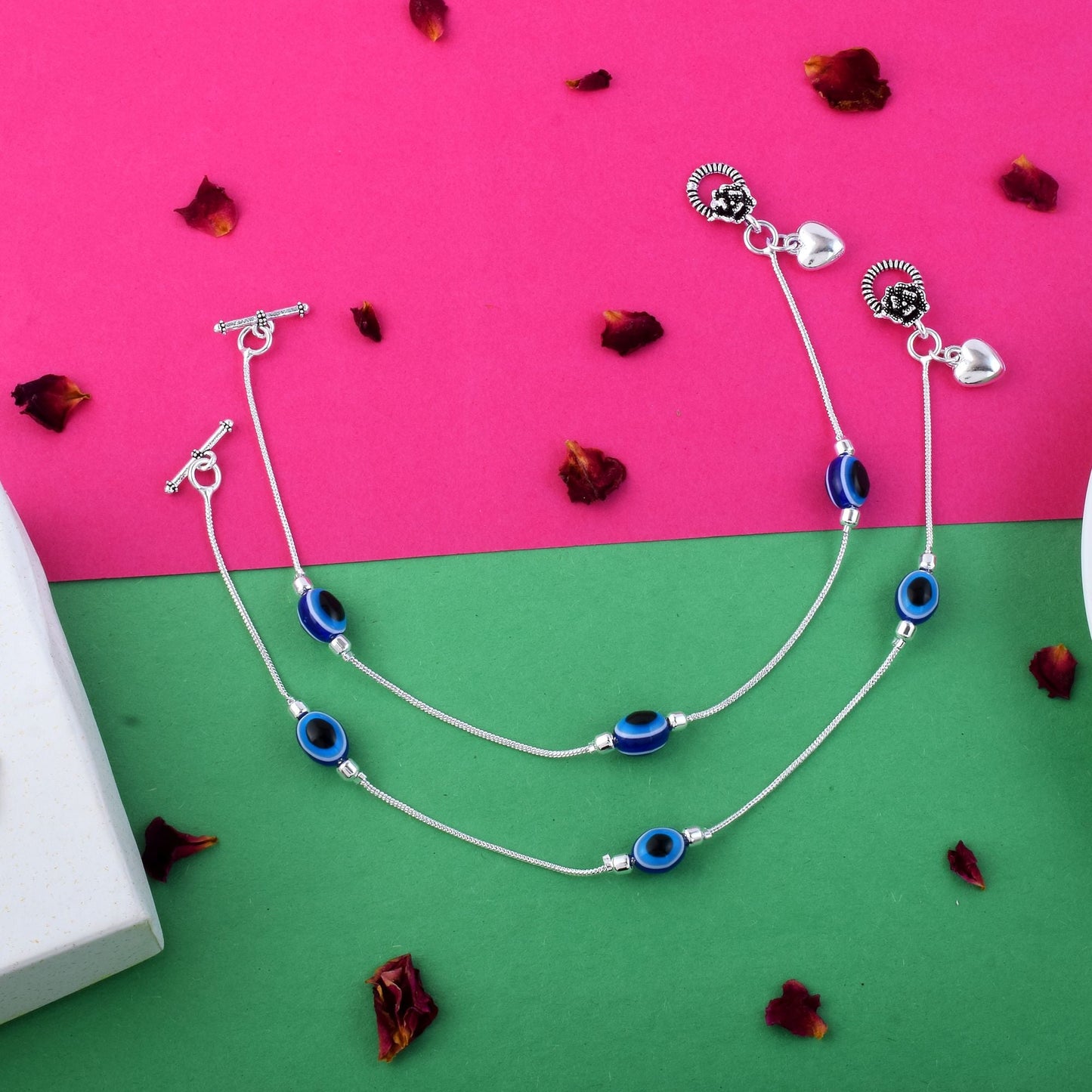 Beautiful Blue Color Evil Eye Oxidised Anklet Designed For Bridal Wear, Parties, And Cultural Styling