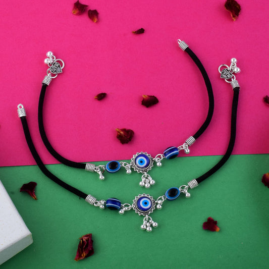 Exclusive Blue Color Evil Eye Oxidised Anklet Perfect For Women’S Ethnic Fashion And Traditional Outfits