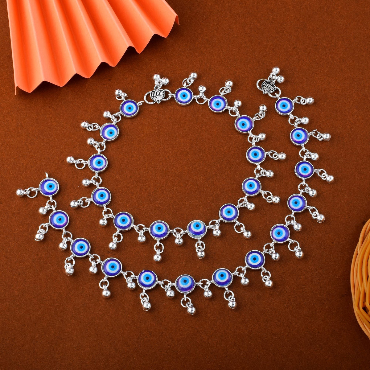 Elegant Blue Color Evil Eye Oxidised Anklet Perfect For Women’S Fashion Jewelry And Party Outfits | FEMNARI