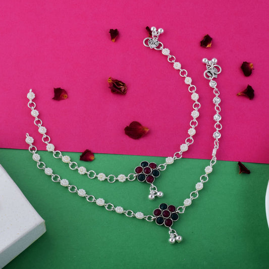 Beautiful Maroon And Green Color Oxidised Anklet Crafted For Women’S Ethnic Fashion Jewelry And Outfits