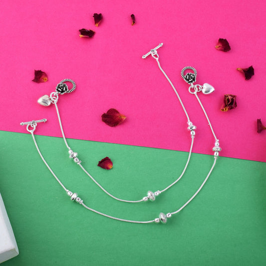 Elegant Silver Color Oxidised Anklet Designed With Handmade Work For Brides And Daily Wear Styling