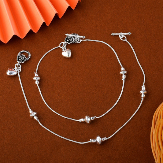 Elegant Silver Color Oxidised Anklet Designed With Handmade Work For Brides And Daily Wear Styling