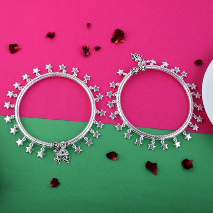 Attractive Silver Color Oxidised Anklet Perfect For Bridal Wear, Parties, And Indian Cultural Styling