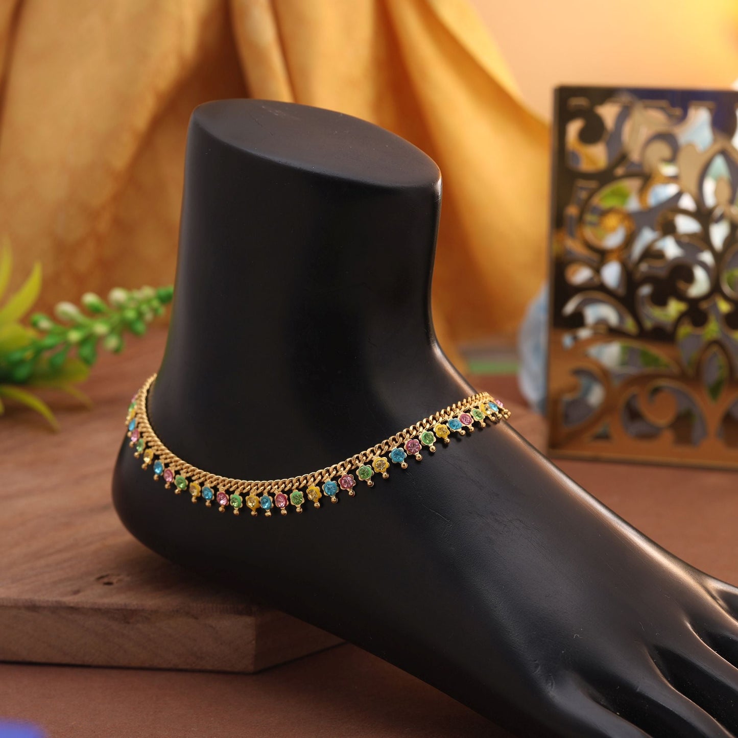 Multi Color Anklet Created To Add Playful Elegance To Ankle Jewelry Collections