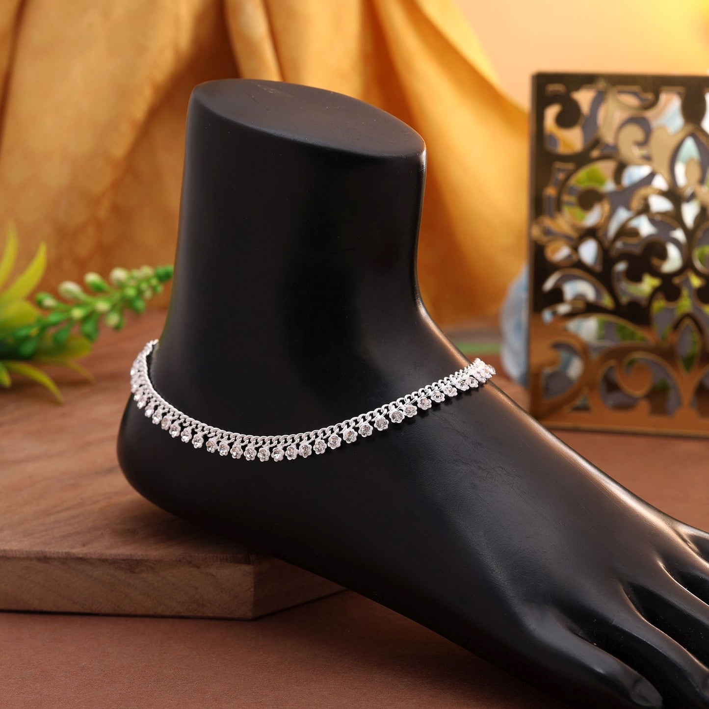 Silver Color Anklet Featuring Classic Detailing For Ethnic Jewelry Lovers