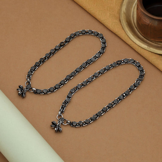 Silberfarbene oxidierte Fußkette Elegante traditionelle Vintage-Fußkette Alltagsschmuckkollektion