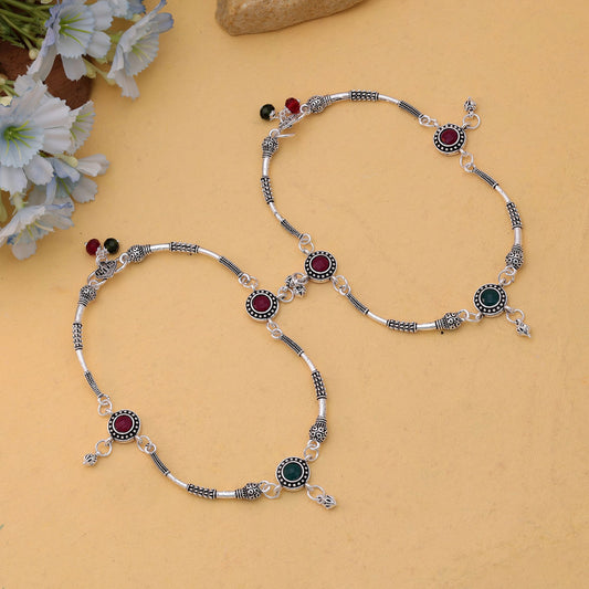Maroon & Green Color Oxidised Anklet For Women Style