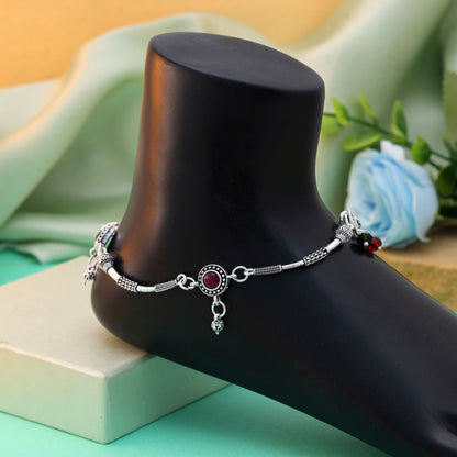 Bordeaux & Grün Oxidierte Fußkette für Damen