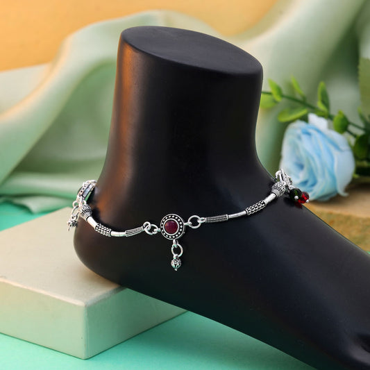 Maroon & Green Color Oxidised Anklet For Women Style