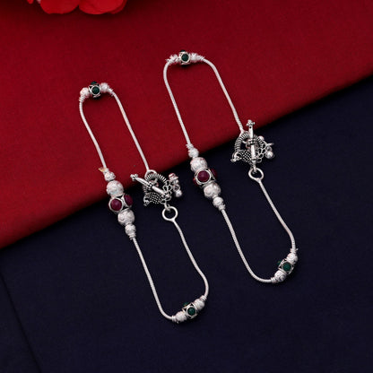 Designer oxidierte Fußkette in Weinrot & Grün Elegant Modisch