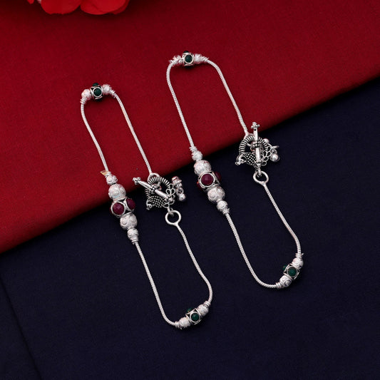 Designer oxidierte Fußkette in Weinrot & Grün Elegant Modisch