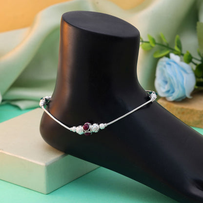 Designer oxidierte Fußkette in Weinrot & Grün Elegant Modisch