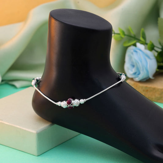 Designer oxidierte Fußkette in Weinrot & Grün Elegant Modisch