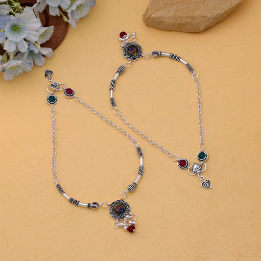 Peacock Feather Multi Color Oxidised Anklet For Unique Looks