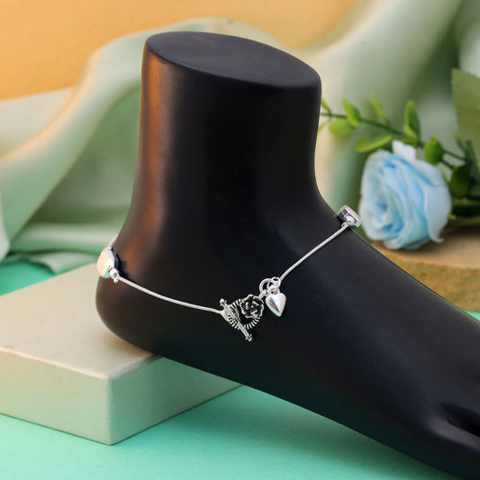 Classic Silver Color Oxidised Anklet For Traditional Party Looks