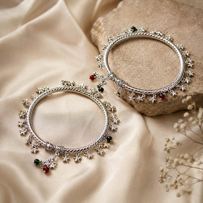 Attractive Silver Color Oxidised Anklet Perfect For Bridal Wear, Parties