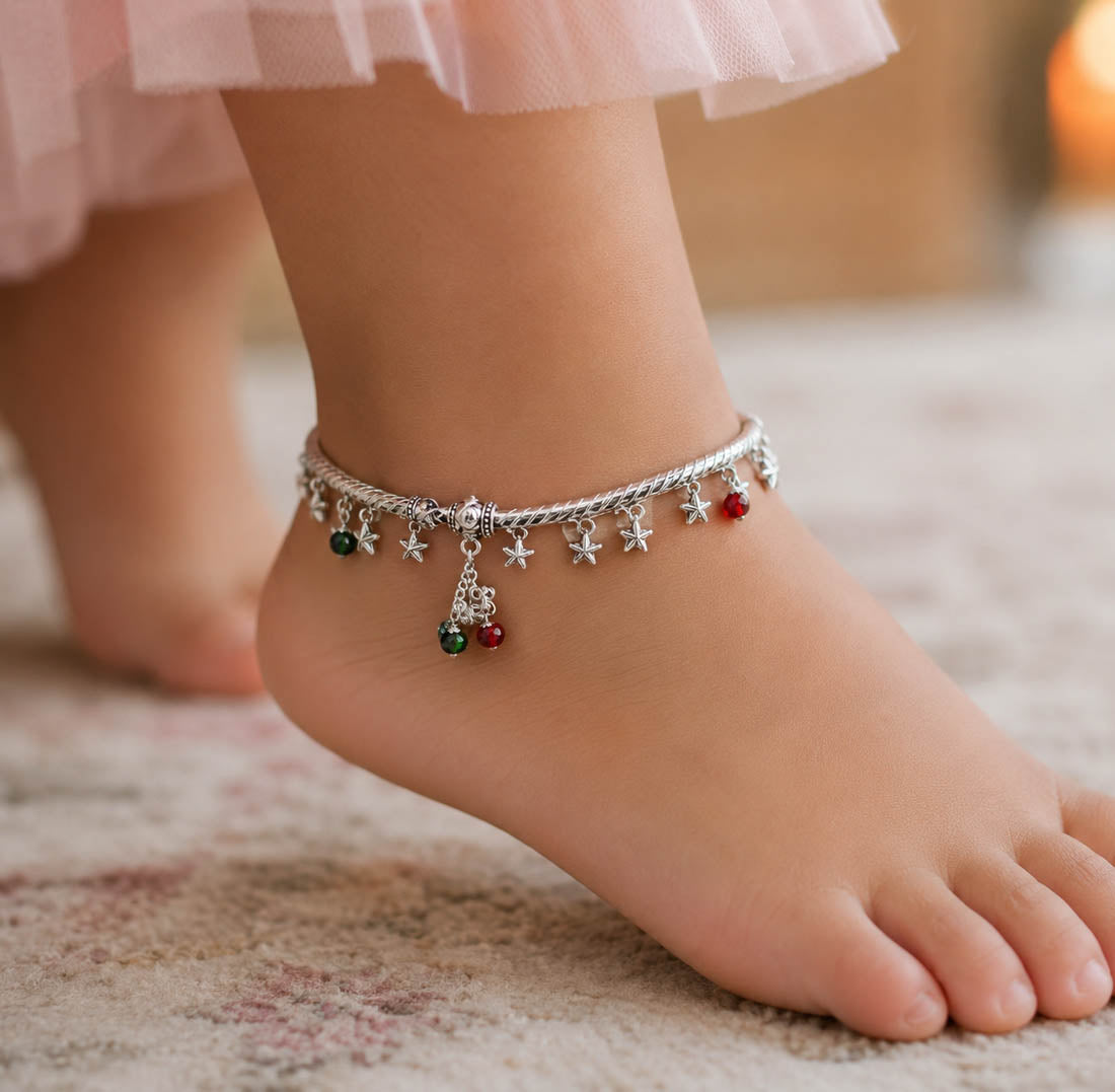 Attractive Silver Color Oxidised Anklet Perfect For Bridal Wear, Parties