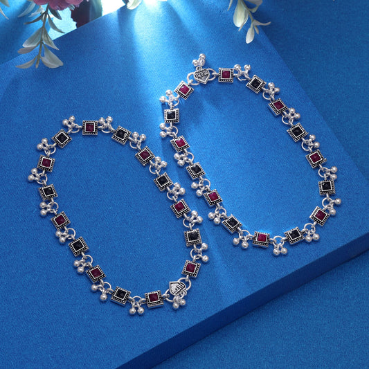 Rani & Green Color Oxidised Anklet With Traditional Ethnic Charm