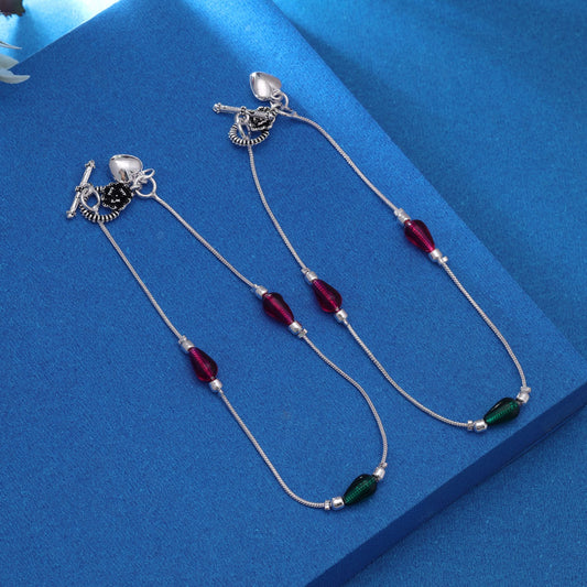 Rani & Green Color Oxidised Anklet Designed For Festive Ethnic Wear