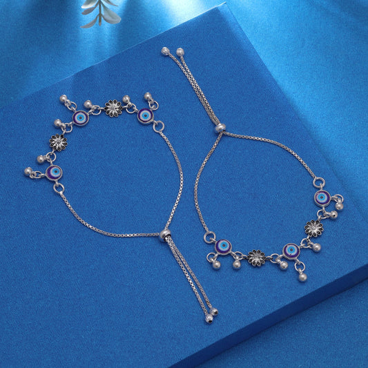 Blue Color Oxidised Anklet With Elegant Traditional Jewellery Finish
