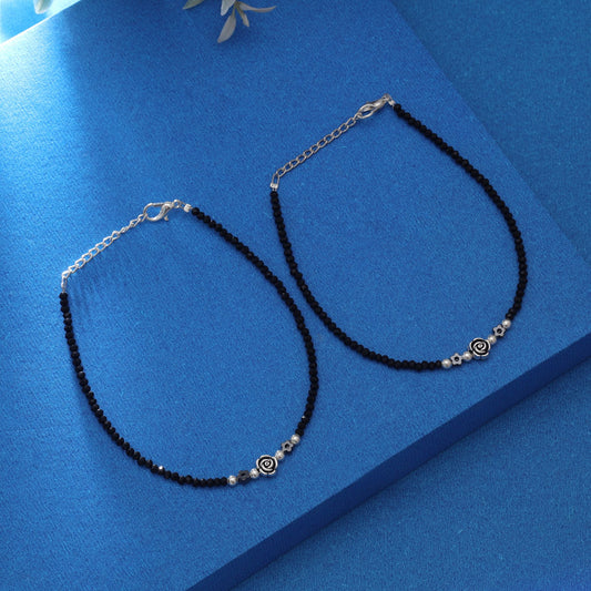 Black Color Oxidised Anklet Featuring Artistic Traditional Fashion Appeal
