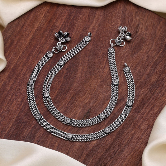 Silver Color Oxidised Anklet with Stylish Handmade Festive Fashion Appeal