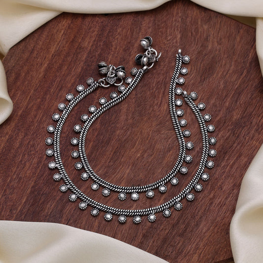 Silver Color Oxidised Anklet with Premium Handmade Traditional Jewelry Finish
