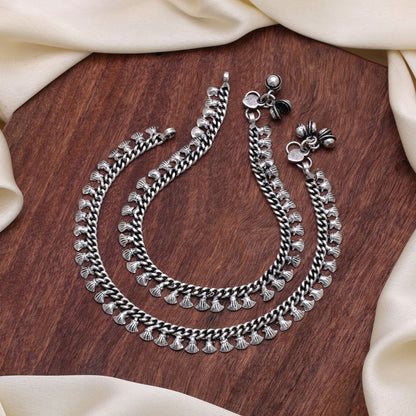 Silver Color Oxidised Anklet with Classic Traditional Designer Fashion Finish