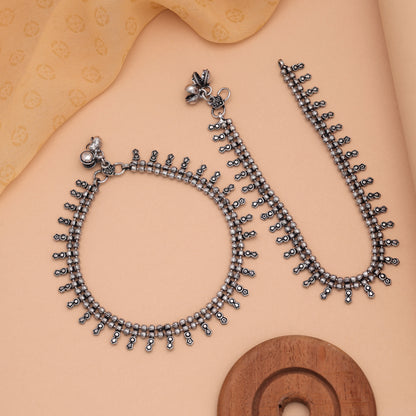 Silver Color Traditional Oxidised Anklet With Elegant Ethnic Design For Women