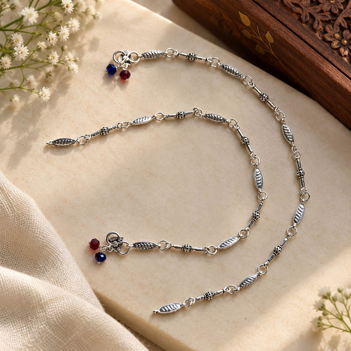 Silver Color Oxidised Anklet with Intricate Traditional Design and Beautiful Ethnic Jewellery Detailing