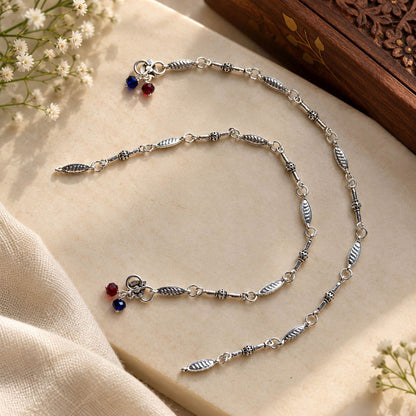 Silver Color Oxidised Anklet with Intricate Traditional Design and Beautiful Ethnic Jewellery Detailing
