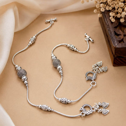 Silver Color Oxidised Anklet Featuring Stylish Floral Motifs and Classic Indian Traditional Appeal