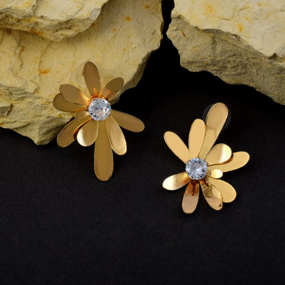 Classic Gold Color Anti Tarnish Earrings Crafted with Artistic Detailing for Indian Wedding Jewelry