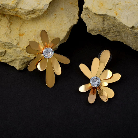 Classic Gold Color Anti Tarnish Earrings Crafted with Artistic Detailing for Indian Wedding Jewelry