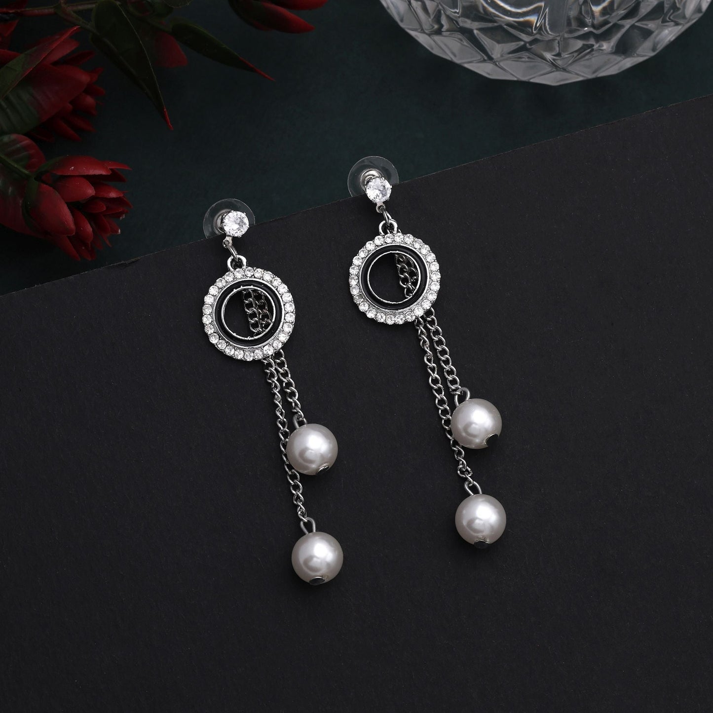 Stylish Silver Color Anti Tarnish Earrings With Modern Look For Office Or Party