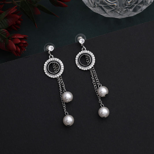 Stylish Silver Color Anti Tarnish Earrings With Modern Look For Office Or Party