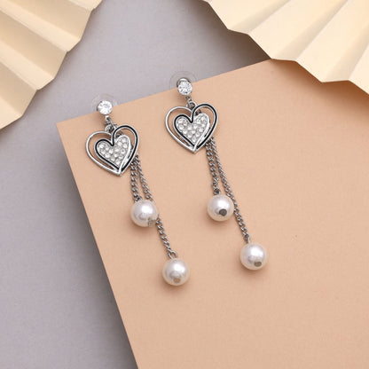 Elegant Silver Color Heart Shape Design Anti Tarnish Earrings For Romantic Outfits