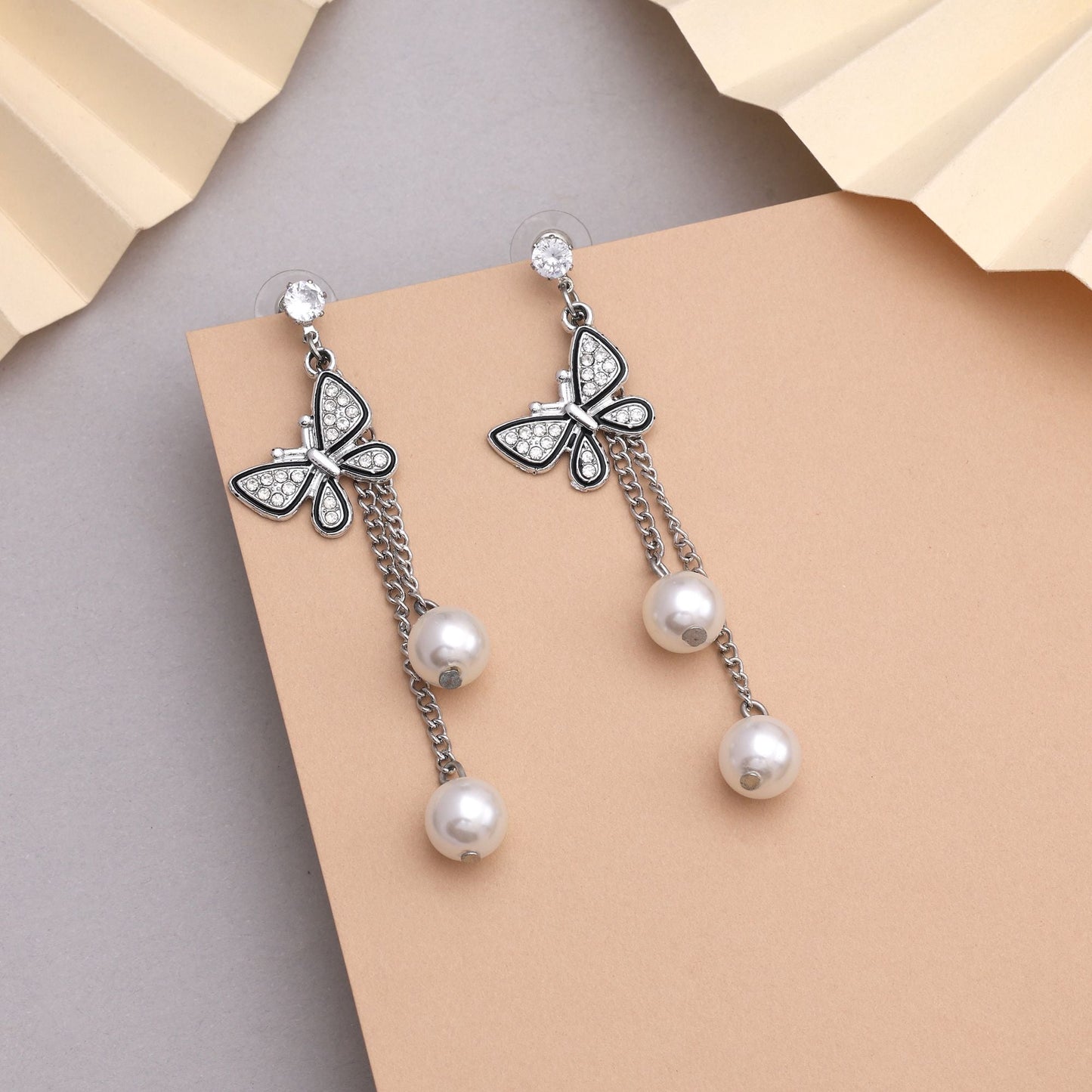 Gorgeous Silver Color Butterfly Design Anti Tarnish Earrings With Sparkling Stones