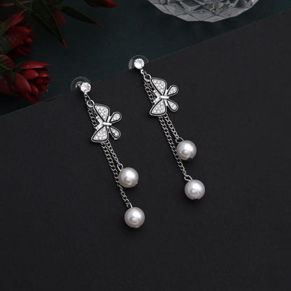 Gorgeous Silver Color Butterfly Design Anti Tarnish Earrings With Sparkling Stones