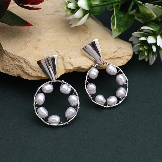 Classy Silver Color Anti Tarnish Earrings With Elegant Detailing For Party Looks