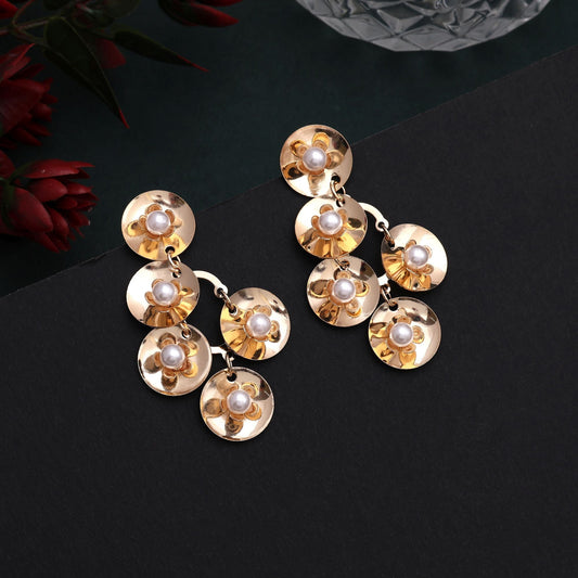 Elegant Gold Color Anti Tarnish Earrings With Polished Finish Perfect For Events